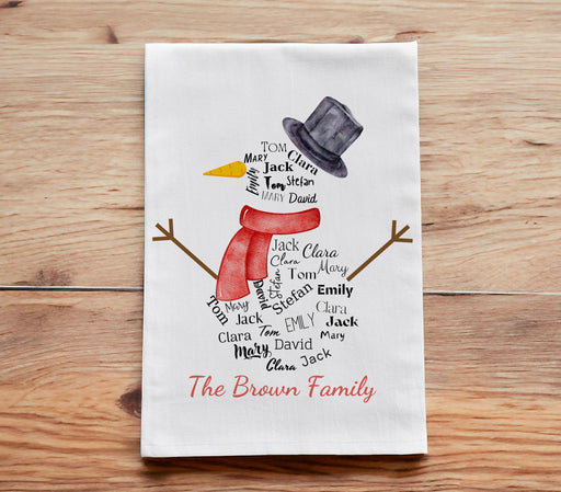 Personalized Snowman Repeating Name Christmas Tea Towel