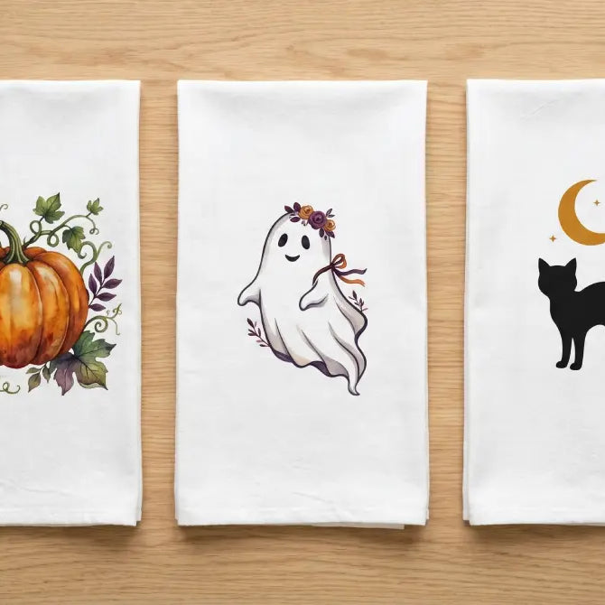 Halloween Flour Sack Tea Towel Ideas — DIY and Custom Printed