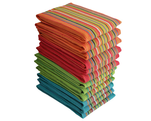 12-Pack Cotton Kitchen Towels – Salsa Stripe (16x28")