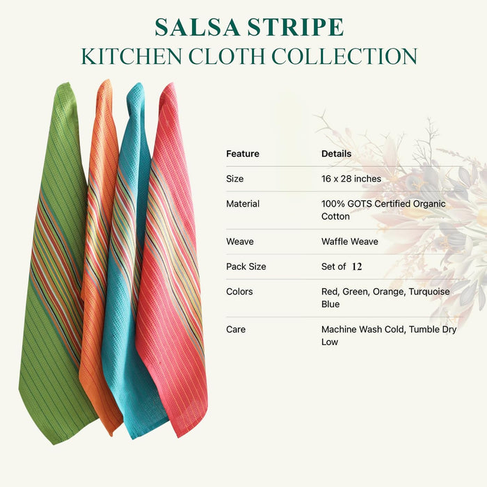 12-Pack Cotton Kitchen Towels – Salsa Stripe (16x28")