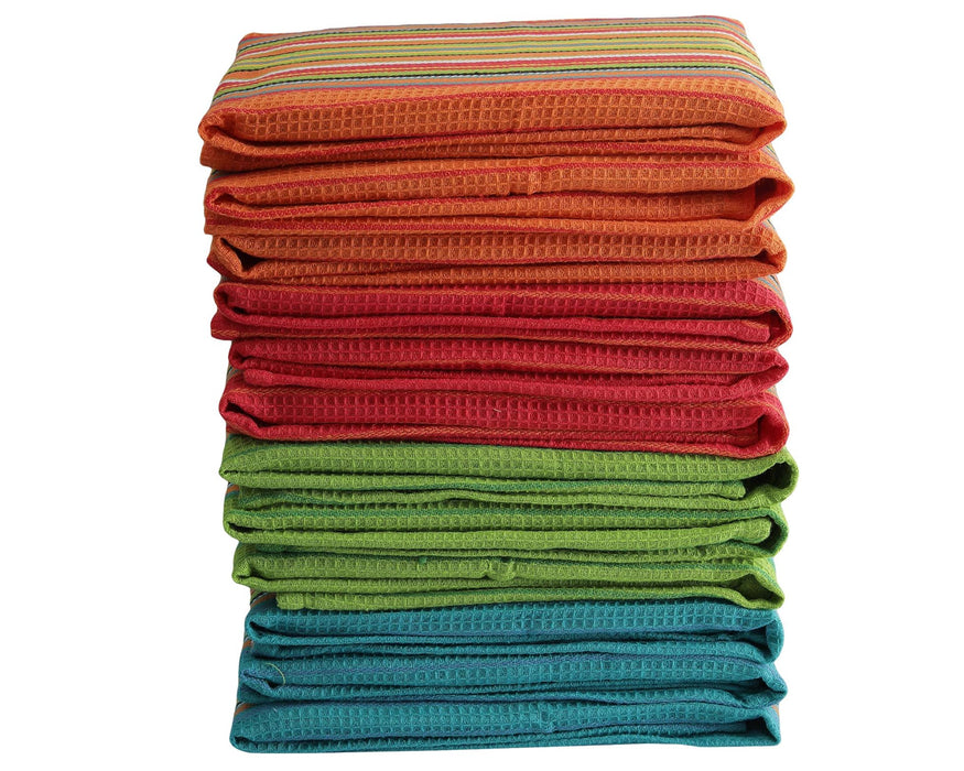 12-Pack Cotton Kitchen Towels – Salsa Stripe (16x28")