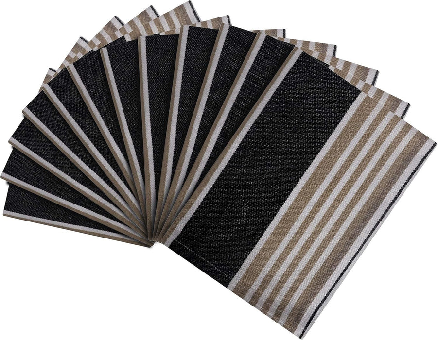 Black & Tan Oversized Cotton Napkins – 20×20", Set of 12 | Reusable Cloth Napkins
