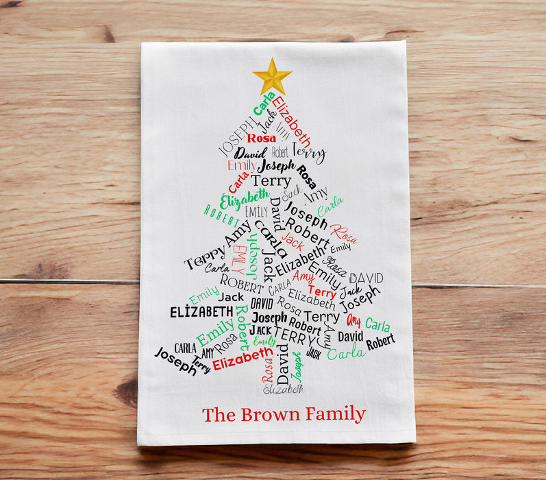 Personalized Christmas Family Tree Tea Towel