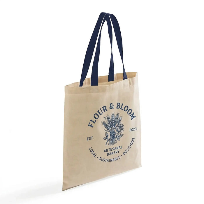 Custom Canvas Tote Bag with Colored Handles — Natural Body, 8 Handle Colors, Screen Print & DTG