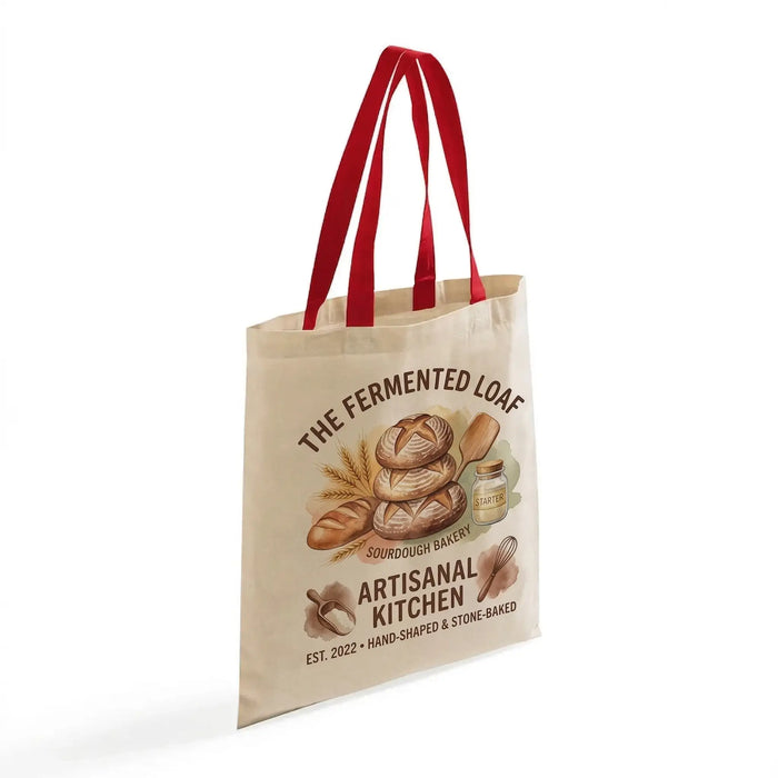 Custom Canvas Tote Bag with Colored Handles — Natural Body, 8 Handle Colors, Screen Print & DTG