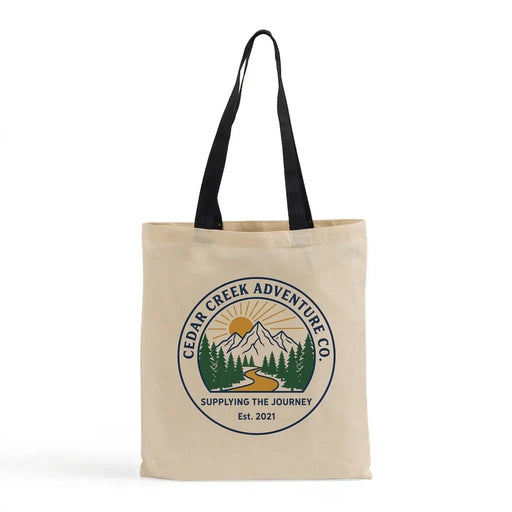 Custom Canvas Tote Bag with Colored Handles — Natural Body, 8 Handle Colors, Screen Print & DTG