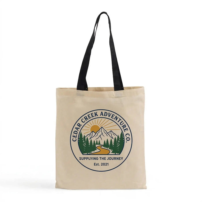 Custom Canvas Tote Bag with Colored Handles — Natural Body, 8 Handle Colors, Screen Print & DTG