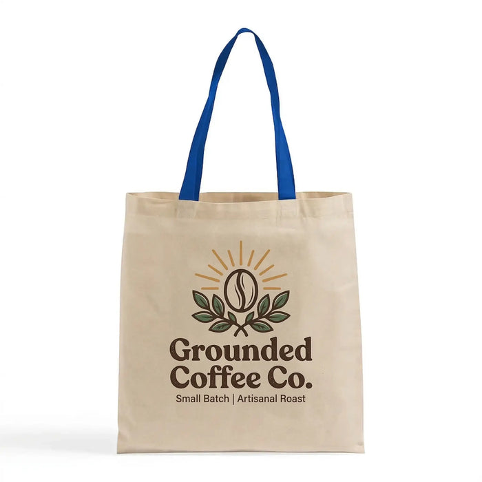 Custom Canvas Tote Bag with Colored Handles — Natural Body, 8 Handle Colors, Screen Print & DTG