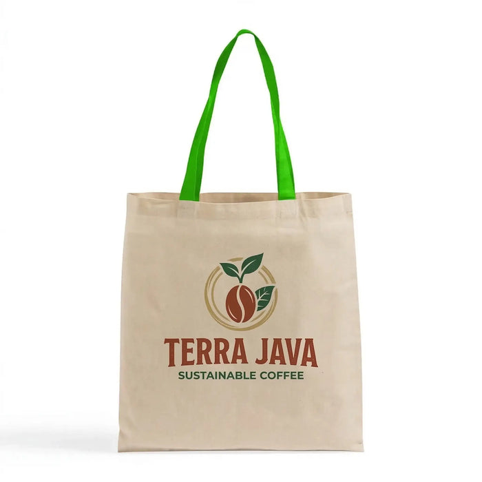 Custom Canvas Tote Bag with Colored Handles — Natural Body, 8 Handle Colors, Screen Print & DTG