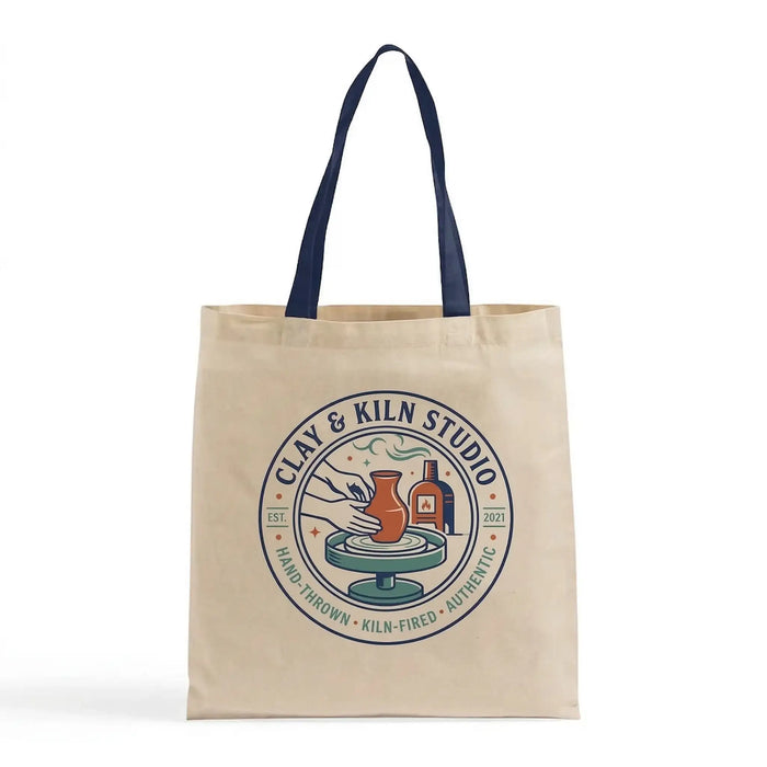 Custom Canvas Tote Bag with Colored Handles — Natural Body, 8 Handle Colors, Screen Print & DTG