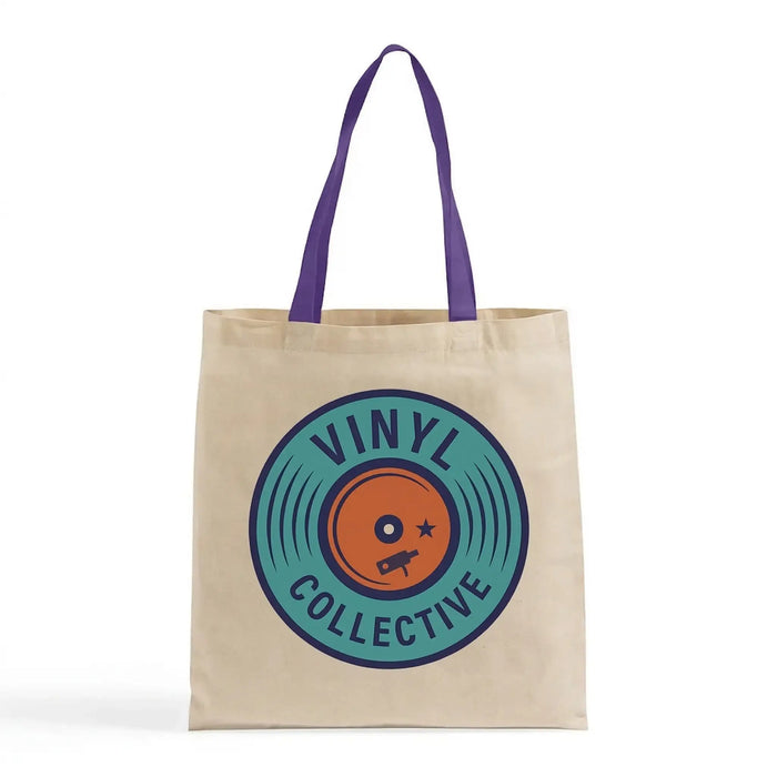 Custom Canvas Tote Bag with Colored Handles — Natural Body, 8 Handle Colors, Screen Print & DTG