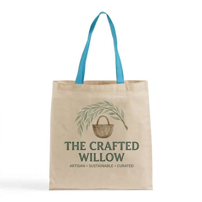 Custom Canvas Tote Bag with Colored Handles — Natural Body, 8 Handle Colors, Screen Print & DTG