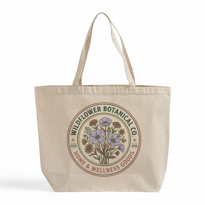 Custom Jumbo Canvas Tote Bag with Closure — 23×17×6, Hook & Loop, Screen Print & DTG