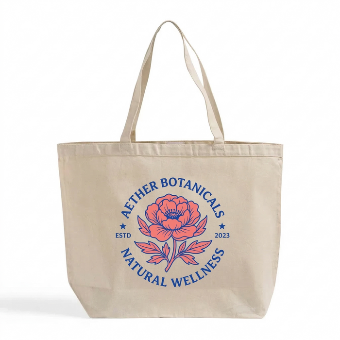 Custom Jumbo Canvas Tote Bag with Closure — 23×17×6, Hook & Loop, Screen Print & DTG