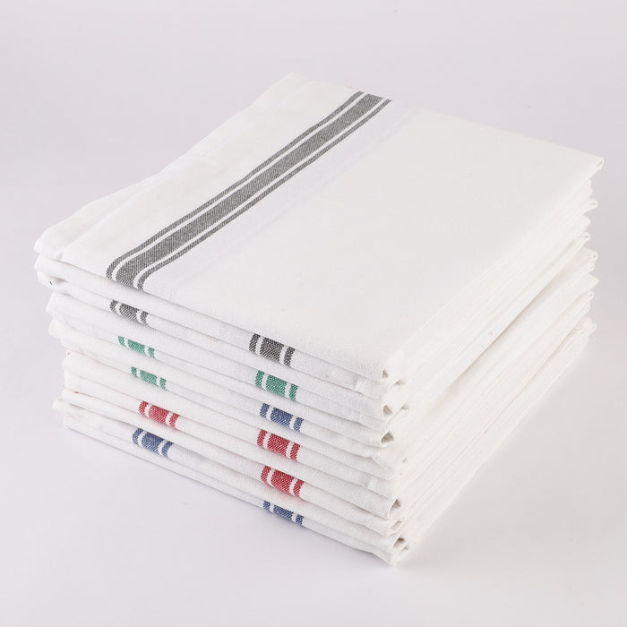 French Stripe Kitchen Towels – 100% Cotton, Set of 12 | 4 Colors