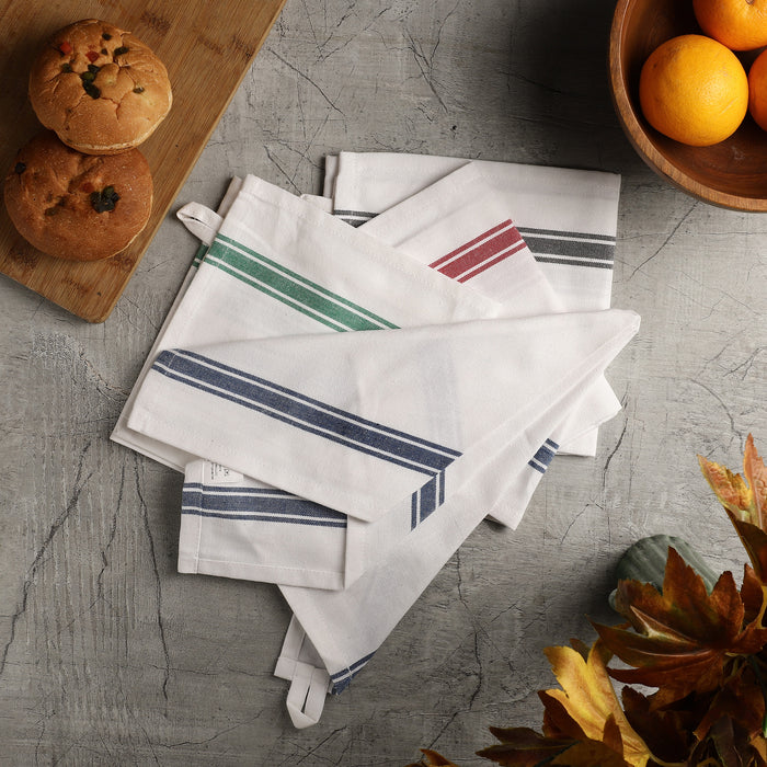 French Stripe Kitchen Towels – 100% Cotton, Set of 12 | 4 Colors