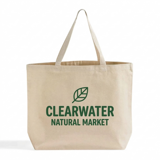 Custom Large Grocery Canvas Tote Bag — 12 oz, 20×15×5, Landscape Logo Printing