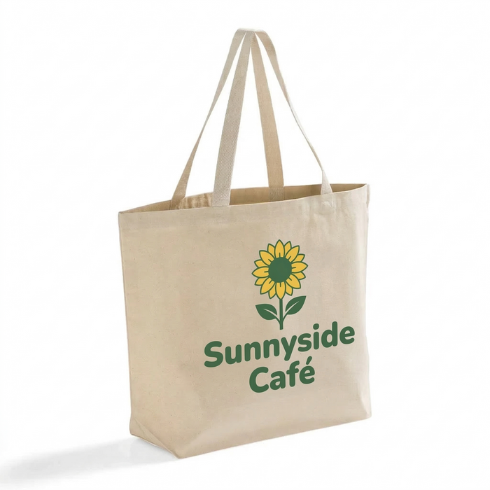Custom Large Grocery Canvas Tote Bag — 12 oz, 20×15×5, Landscape Logo Printing