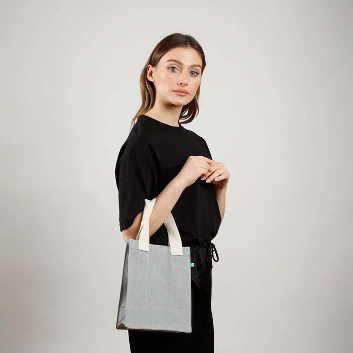 Recycled Canvas Book Tote Bag — GRS Certified Mini Tote with Full Gusset, 8×10×5